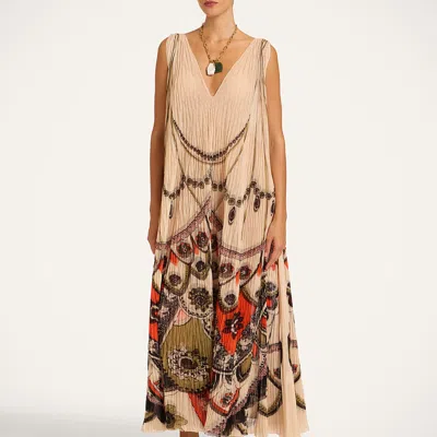 La Doublej Twirling Pleated Printed Tulle Midi Dress In Neutral