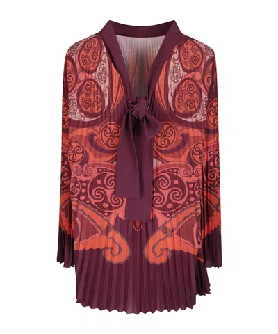 La Doublej Twirling Tunic Pleated Top In Burgundy