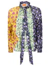 La Doublej V-neck Blouse With High Collar And Embroidery Detail In Multi