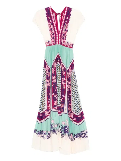 La Doublej V-neck Floral Pleated Midi Dress In Multi