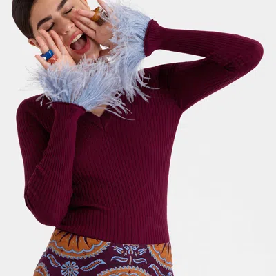 La Doublej V-neck High Kick Top In Solid Burgandy
