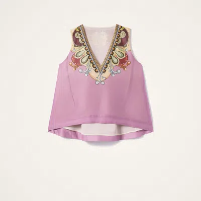 La Doublej V-neck Printed Top In Pink