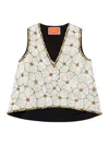 La Doublej Embroidered V Neck Scala Top Crystal Chiffon Embroidery In White