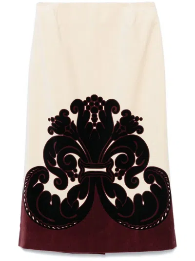 La Doublej Ornate Pencil Skirt In Neutral