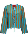 La Doublej Vertical-stripe Jacket In Blue
