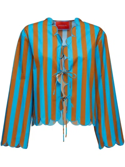 La Doublej Vertical-stripe Jacket In Riviera_turchese