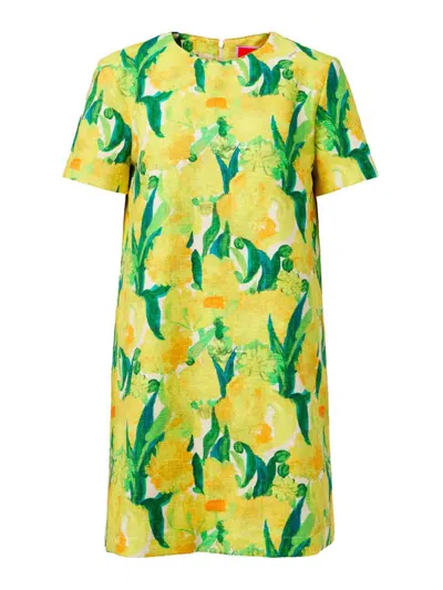 La Doublej Swing Lemon-print Shift Mini Dress In Yellow