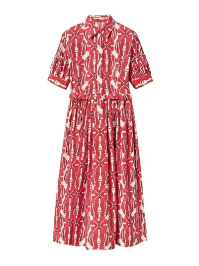La Doublej Libertine Printed Cotton Shirt Dress In Red