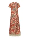 La Doublej Swing Feather-trimmed Printed Silk-twill Maxi Dress In Multicolor