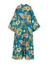 La Doublej Icon Magnifico Belted Floral-print Silk-twill Midi Dress In Blue