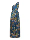 La Doublej La Double J Multicolor Floral Print One-shoulder Roy Maxi Dress In Blue