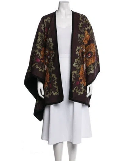 Pre-owned La Doublej Virgin Wool Floral Print Shawl W/ Tags In Purple