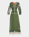 La Doublej Viviana Laced V-neck Long-sleeve Maxi Dress In Green