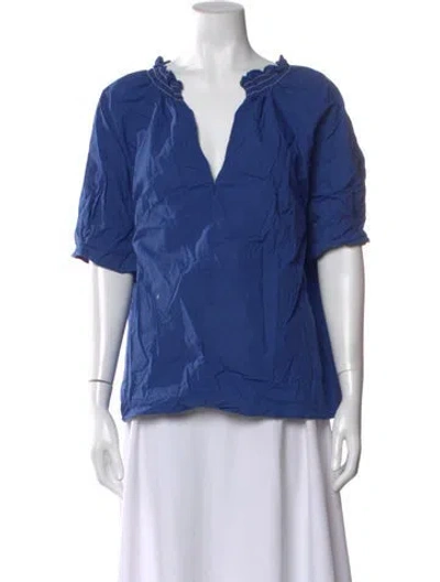 Pre-owned La Doublej V-neck Short Sleeve Blouse In Blue