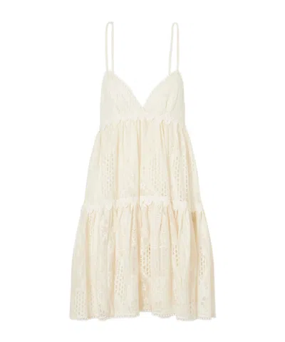 La Doublej Nympth Cotton-blend Lace Mini Dress In Neutral