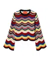 La Doublej Wave-pattern Bell-sleeve Sweater In Multi