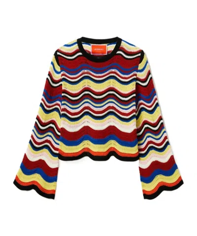 La Doublej Wave-pattern Bell-sleeve Sweater In Multi