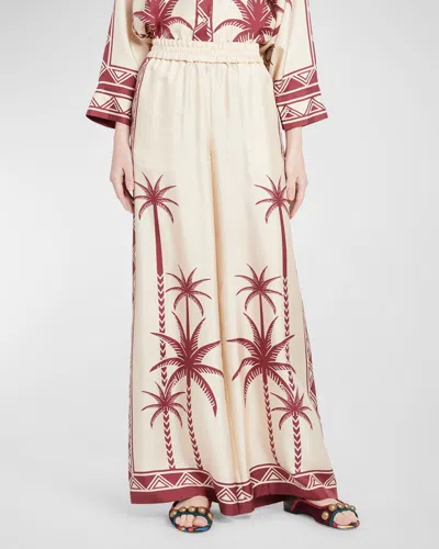 La Doublej Wide-leg Silk Palazzo Pants With Floral Detail In White