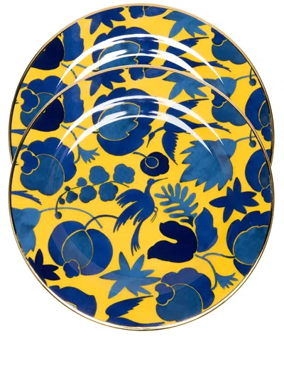 La Doublej Wildbird Dessert Plates (set Of 2) In Yellow