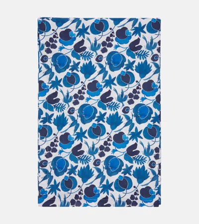 La Doublej Wildbird Large Linen Tablecloth In Blue