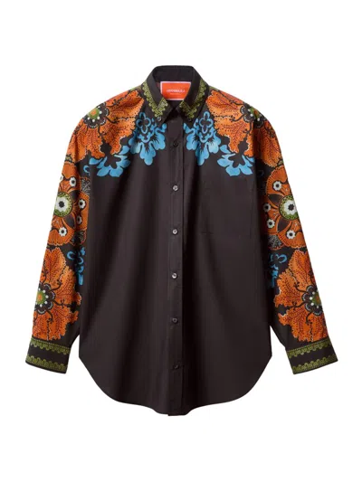 La Doublej Floral-print Shirt In Animal Print