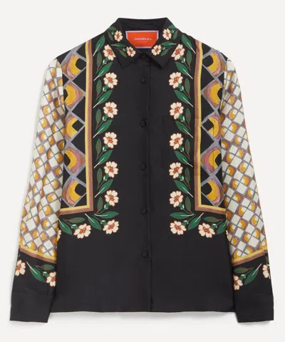 La Doublej La Double J Graphic Print Silk Boy Shirt In Black  