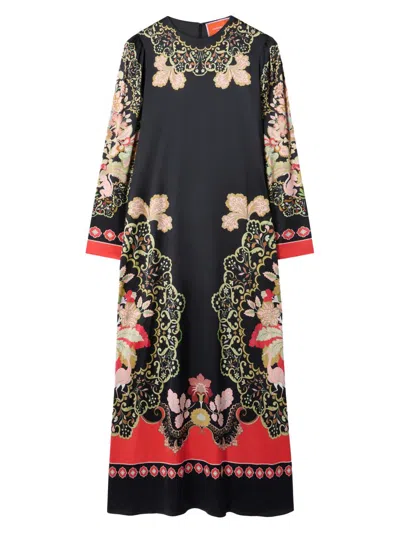 La Doublej Icon Clingy Swing Floral-print Stretch-satin Maxi Dress In Black