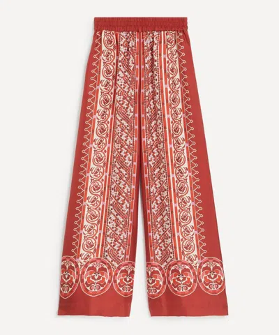 La Doublej Women's Cobra Placee Red Silk Twill Palazzo Trousers