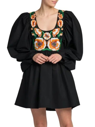 La Doublej Women's Dolly Embroidered Minidress In Tunita Black