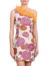 La Doublej Women's Edition 33 Feather & Jacquard Mini Dress In White Pink Multi
