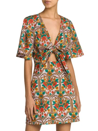 La Doublej Women's Floral Cutout Mini Dress In Orange Multicolor