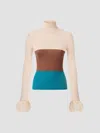 La Doublej High Knick Top With Feathers In Beige Multi