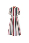 La Doublej Libertine Belted Gathered Striped Cotton-blend Poplin Midi Shirt Dress In Multi