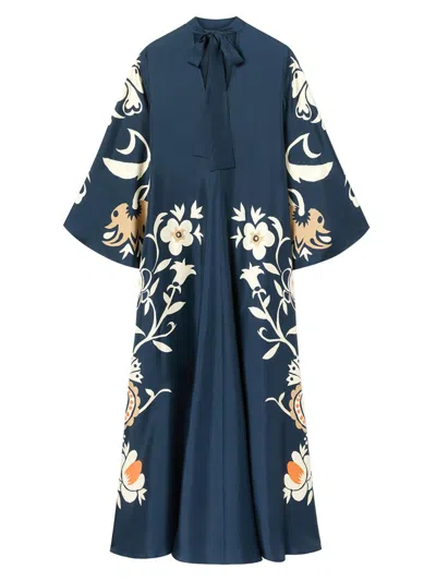 La Doublej Floral-print Bell-sleeve Maxi Dress In Blue