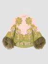 La Doublej Make An Exit Feather-trimmed Silk Twill Top