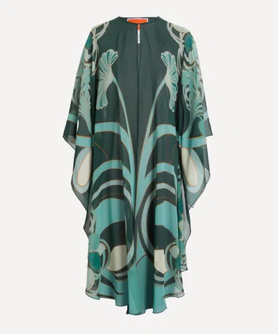 La Doublej Maria Printed Silk-georgette Cape In Green