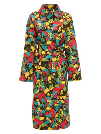 La Doublej Floral-print Cotton-blend Canvas Trench Coat In Red