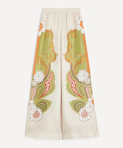 La Doublej Palazzo Floral-print Silk-twill Wide-leg Pants In Multi