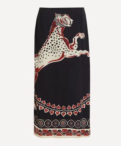 La Doublej Women's Pencil Skirt In Gattopardo Placee Black Satin