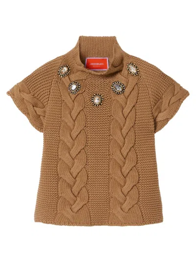 La Doublej Cable-knit Short-sleeve Sweater In Brown