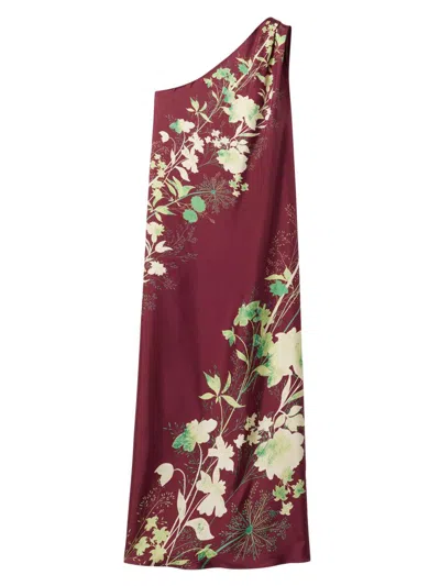 La Doublej Roy One-shoulder Floral Silk Maxi Dress In Bordeaux
