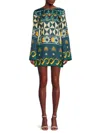 La Doublej Geometric Print Flared Sleeved Minidress In Blue Multi