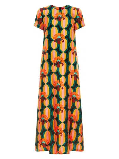 La Doublej Graphic-print Silk Dress In Arcturus Blue Petrol