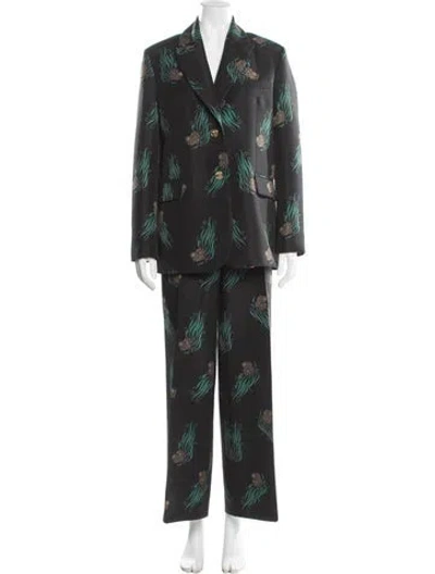 Pre-owned La Doublej Wool Floral Print Pantsuit W/ Tags In Black