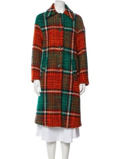 Pre-owned La Doublej Wool Plaid Print Peacoat In Orange