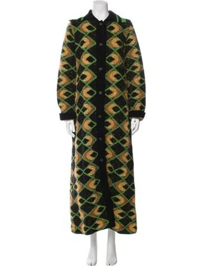 Pre-owned La Doublej Wool Printed Coat In Green