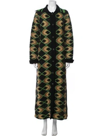 Pre-owned La Doublej Wool Printed Coat In Green