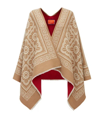 La Doublej Wool-silk Reversible Poncho In Brown