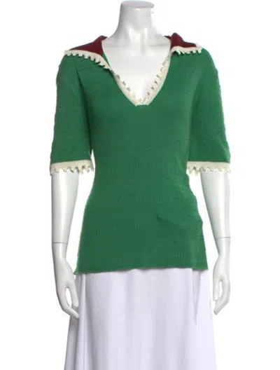 Pre-owned La Doublej Wool V-neck Sweater In Green