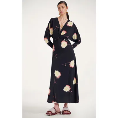 La Doublej Xx Floral Jersey Maxi Dress In Derby Black
